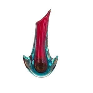 Vintage Murano Sommerso Vase: Blue & Red Handblown Italian Art Glass