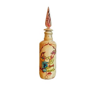 Hand-Painted Bone Perfume Bottle: Vintage Turkish Ottoman Decor