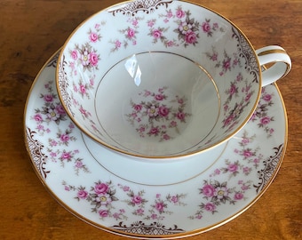 Vintage Noritake Charmaine Teacup & Saucer Pink Rose Gold Accents Vintage Teacup Vintage Tea Party Cottage Rose Cottagecore Shabby Chic