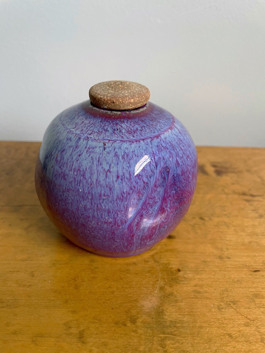 Vintage Stoneware Studio Pottery Purple Glaze Jar With Lid - Artist ...