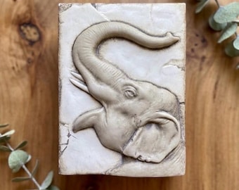 Sid Dickens Memory Block Fortune T-12 Elephant Relief Tile | Retired Handcrafted Wall Decor
