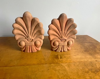 Vintage Pair of Greek Antefix Capstones/Akrokeramo - Clay Terracotta Decor - Architectural Accents - Ancient Greece  - Terracotta Roof Tile