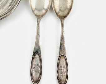 Antique German .800 Silver Monogrammed Demi Spoons, Set of 2, Crescent Moon Hallmark