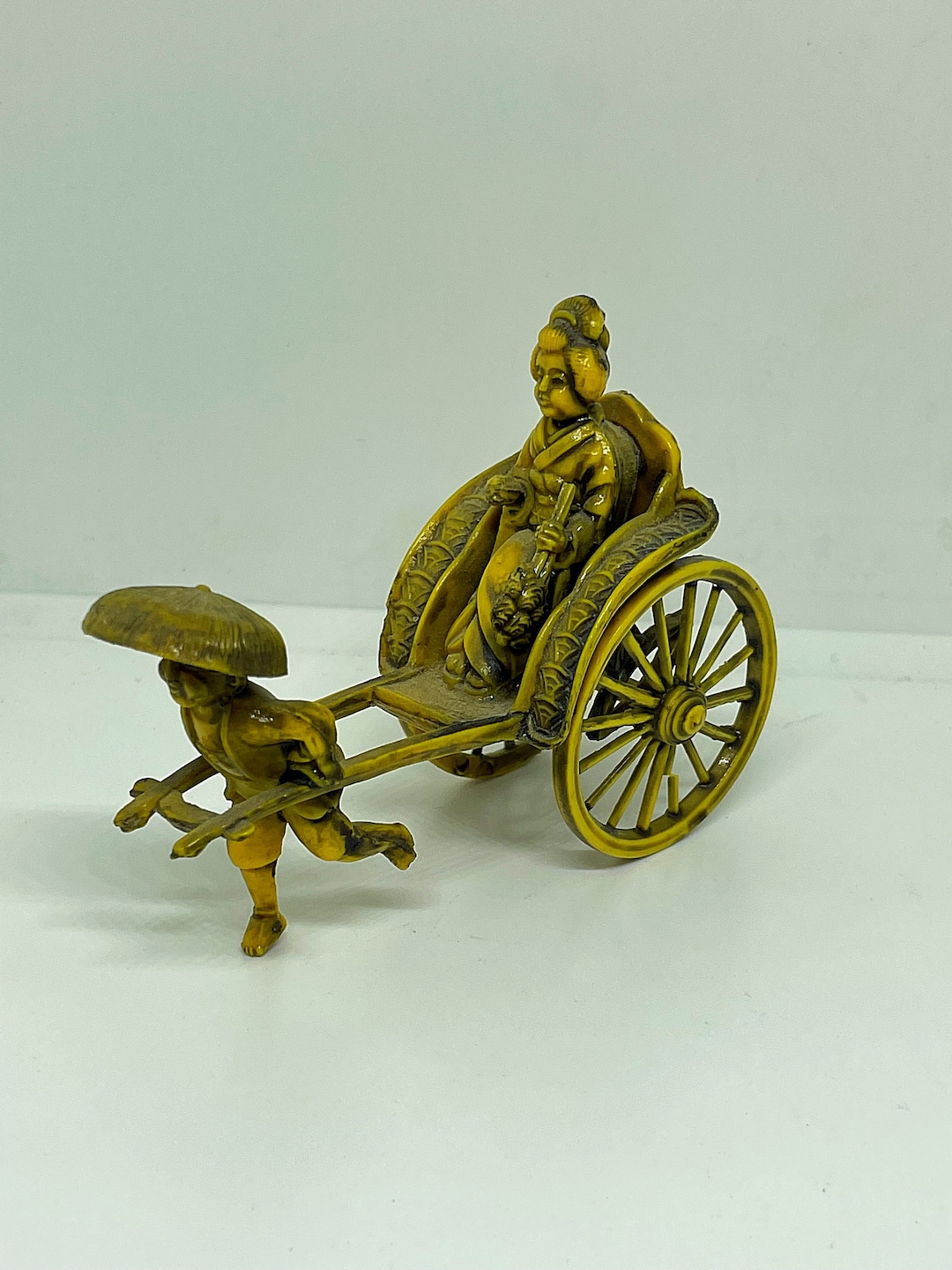 Vintage Japanese Celluloid Rickshaw Geisha or Goddess in Rickshaw