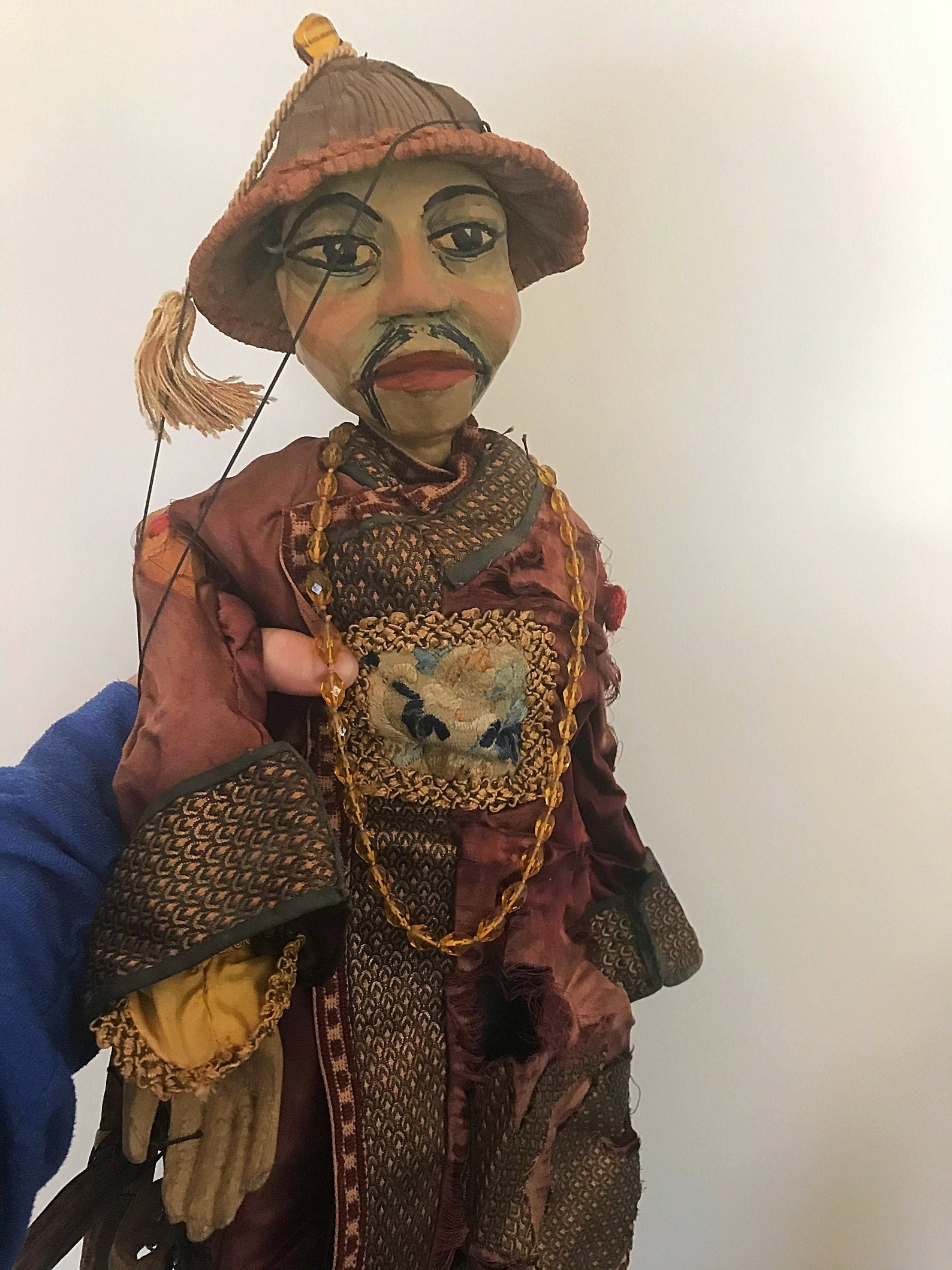 Antique Chinese Marionette Mandarin Man With Rice Paddy Hat - Etsy