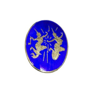 Vintage Niello Siam Brooch: Sterling Silver Ramasoon & Mekkala, Thailand