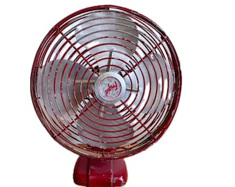 Vintage Dominion Electric Fan – Burgundy Metal Desk Fan – Retro