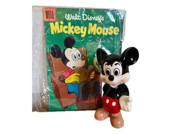 Vintage Mickey Mouse Ceramic Figurine with 1944 Comic Book