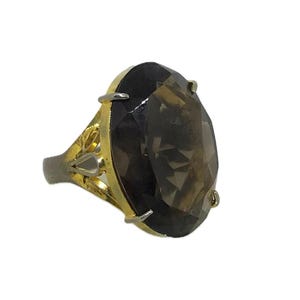 Vintage Smoky Quartz Cocktail Ring: Vermeil Gold Over Silver, Size 8.5-9