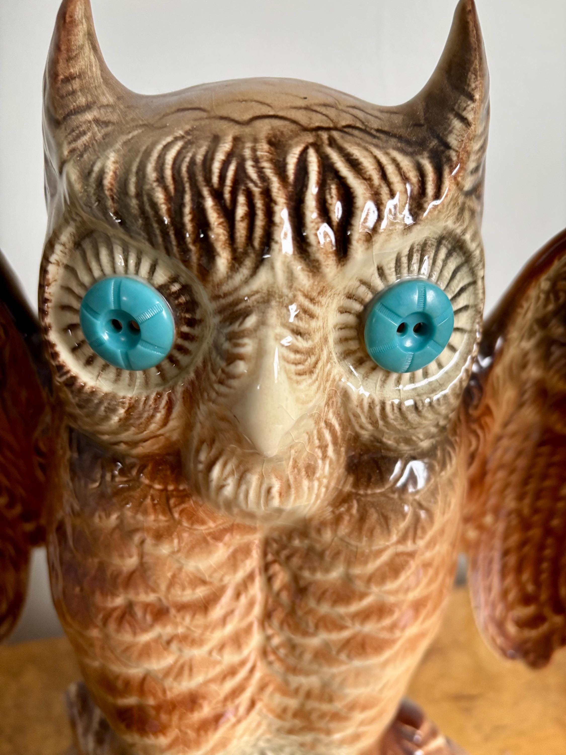 Vintage Kron Owl TV Lamp: Mid-century Ceramic, Texans Inc. 1950s