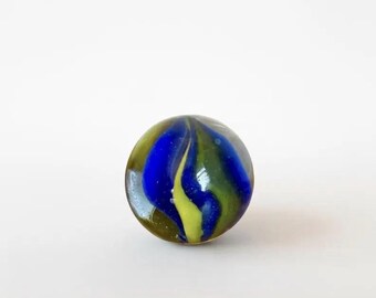 Vintage Cat Eye Marble: Blue & Yellow Core Swirl, Retro Collectible