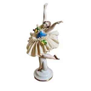 Vintage Dresden Porcelain Ballerina Figurine — 1920’s Delicate Lace Detail, German Collectible, Art Nouveau Figurine
