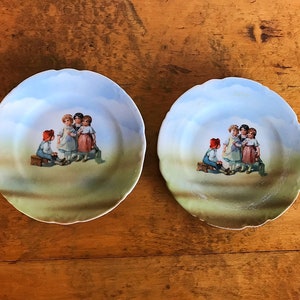 Antique German Porcelain Child Plates: Whimsical Art Plate Set