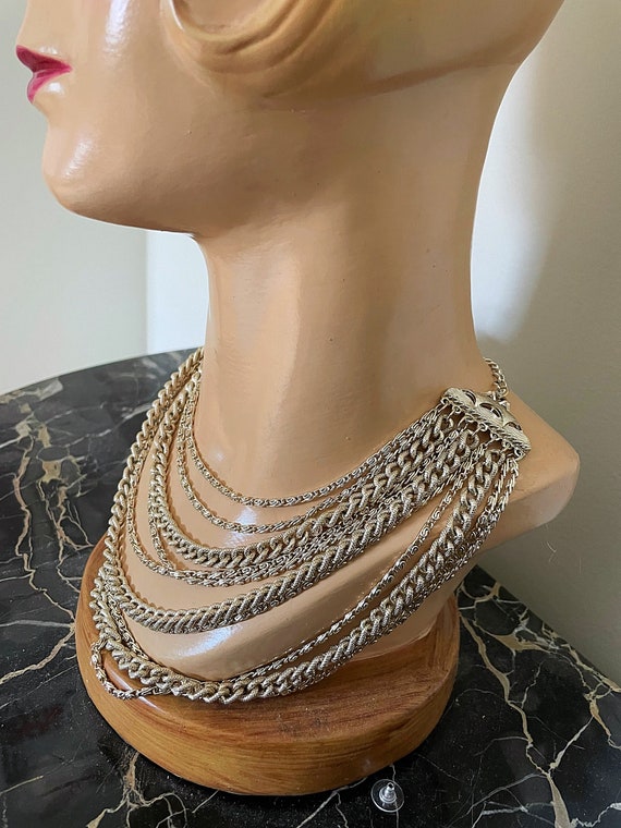 Vintage Gold Chain Multi Strand Necklace 7 Strand… - image 1