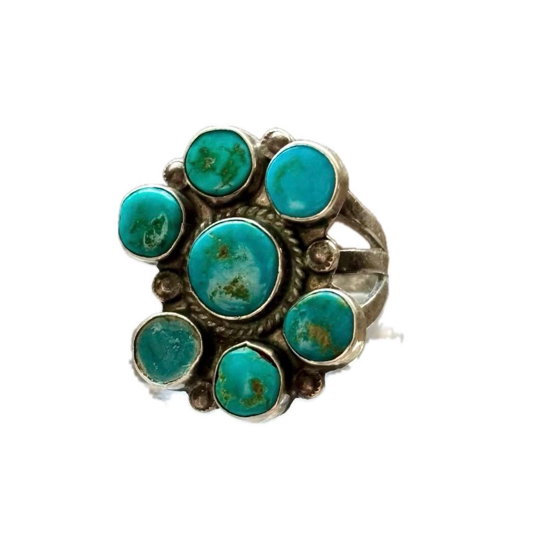 Vintage Navajo Kingman Turquoise Sterling Silver Cluster Ring, Size 6. ...
