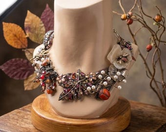 Vintage Chico's Statement Choker: Rhinestone, Pearl, & Nature Charms