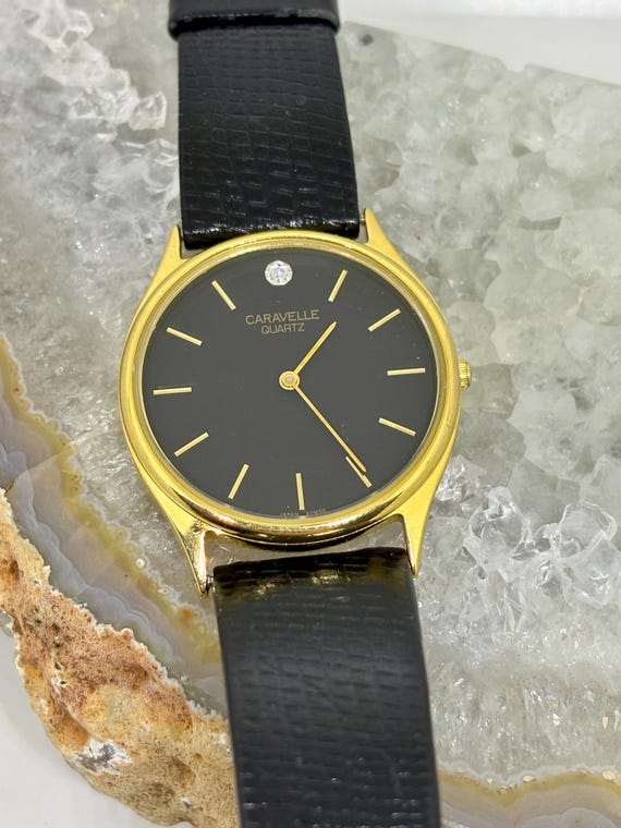 Vintage Caravelle Quartz Women\'s Analog Gold Tone Watch Black Dial Diamond Caravelle by Bulova Gold-Tone Black Dial Diamond Accent  main image 4