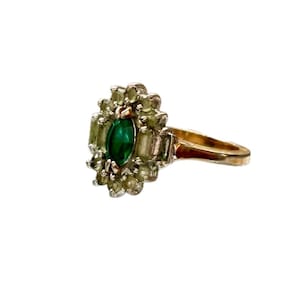 Vintage Gold Plated Silver Vermeil Synthetic Emerald & CZ Cluster Ring, Size 8.5