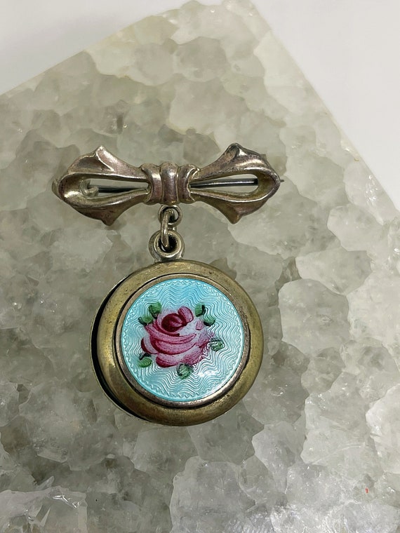 Antique Sterling Silver and Guilloche Enamel Rose 