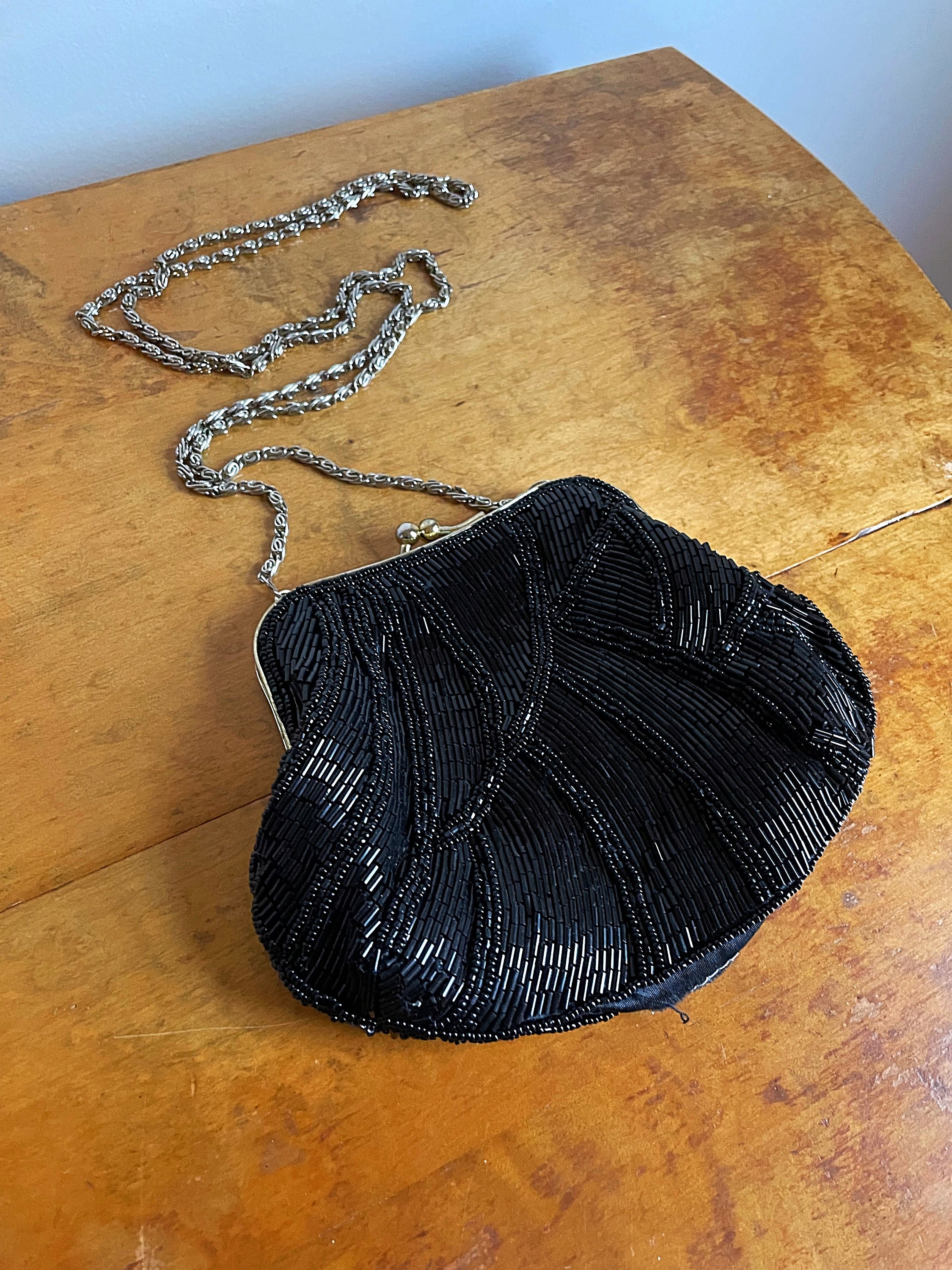 Vintage Black Beaded Evening Bag, by La Regale, Vintage bea…