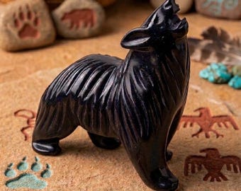 Carved Black Obsidian Bear Figurine – Large Howling Totem Sculpture