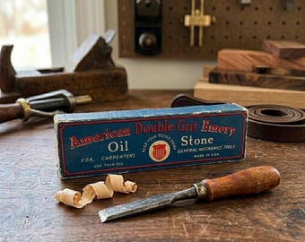 Vintage American Double Grit Emery Sharpening Stone in Original Box
