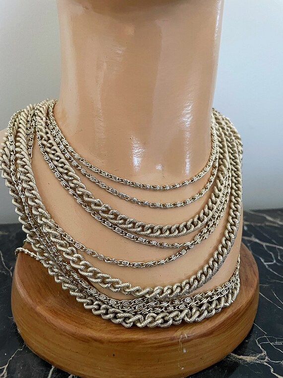 Vintage Gold Chain Multi Strand Necklace 7 Strand… - image 3