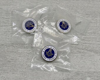 Pin de solapa masónico antiguo, escuadra, compás, G, ficha fraternal esmaltada, nuevo, de stock antiguo, sellado.
