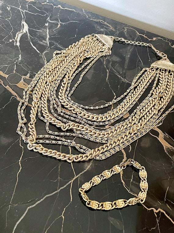Vintage Gold Chain Multi Strand Necklace 7 Strand… - image 4