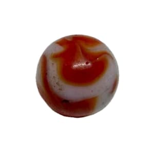 Vintage Orange Swirl Marble – White Base with Red Flame Pattern – Mid-Century American Marble
