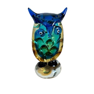 Murano Style Glass Owl Figurine: Multi-Colored Art Glass Suncatcher