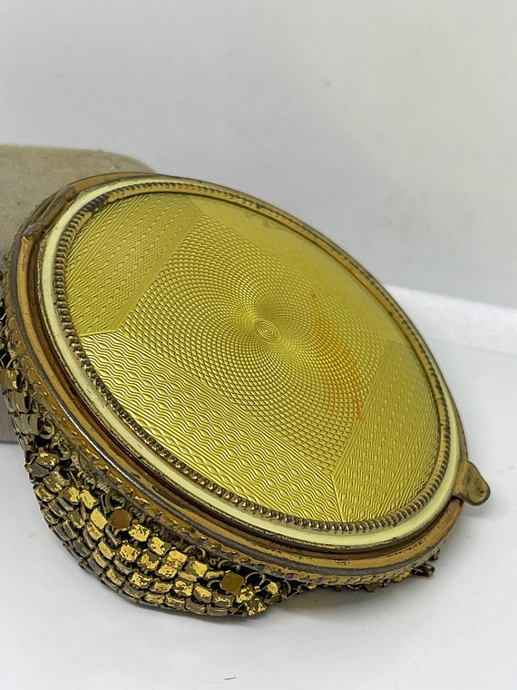 Antique Art Deco Guilloche Enamel & Gold Mesh Com… - image 6