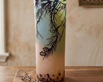 Antique French Cameo Glass Vase – Early 1900s Art Nouveau Nature Design – Pine Cones