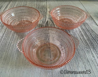 Vintage Anchor Hocking Pink Bowls - Set of 3 Small Berry Bowls - Retro Kitchen Decor, Mid-Century Charm, Nostalgic Elegance, Timeless Design