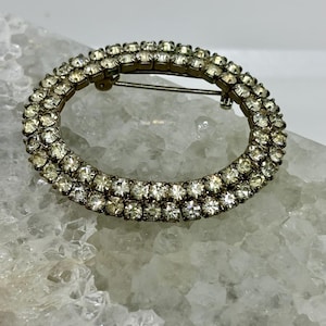 Vintage Mid-Century Rhinestone Pin - Domed Double Row Design, Classic Brooch, Timeless 1950s Jewelry
