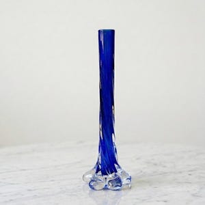 Vintage Cobalt Blue Art Glass Bud Vase, Elephant Foot, Hand-Blown Mid-Century Glass