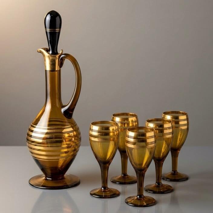 Mid Century Amber Glassware Decanter - Etsy