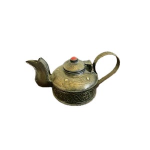 Vintage Miniature Teapot: Tibetan Coin Silver with Red Accent