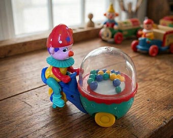 Vintage Clown Wind-Up Toy: 1990s Bead Dome Circus Decor