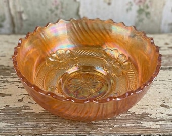 Vintage Dogwood Carnival Glass Bowl: Art Deco Marigold Candy Dish