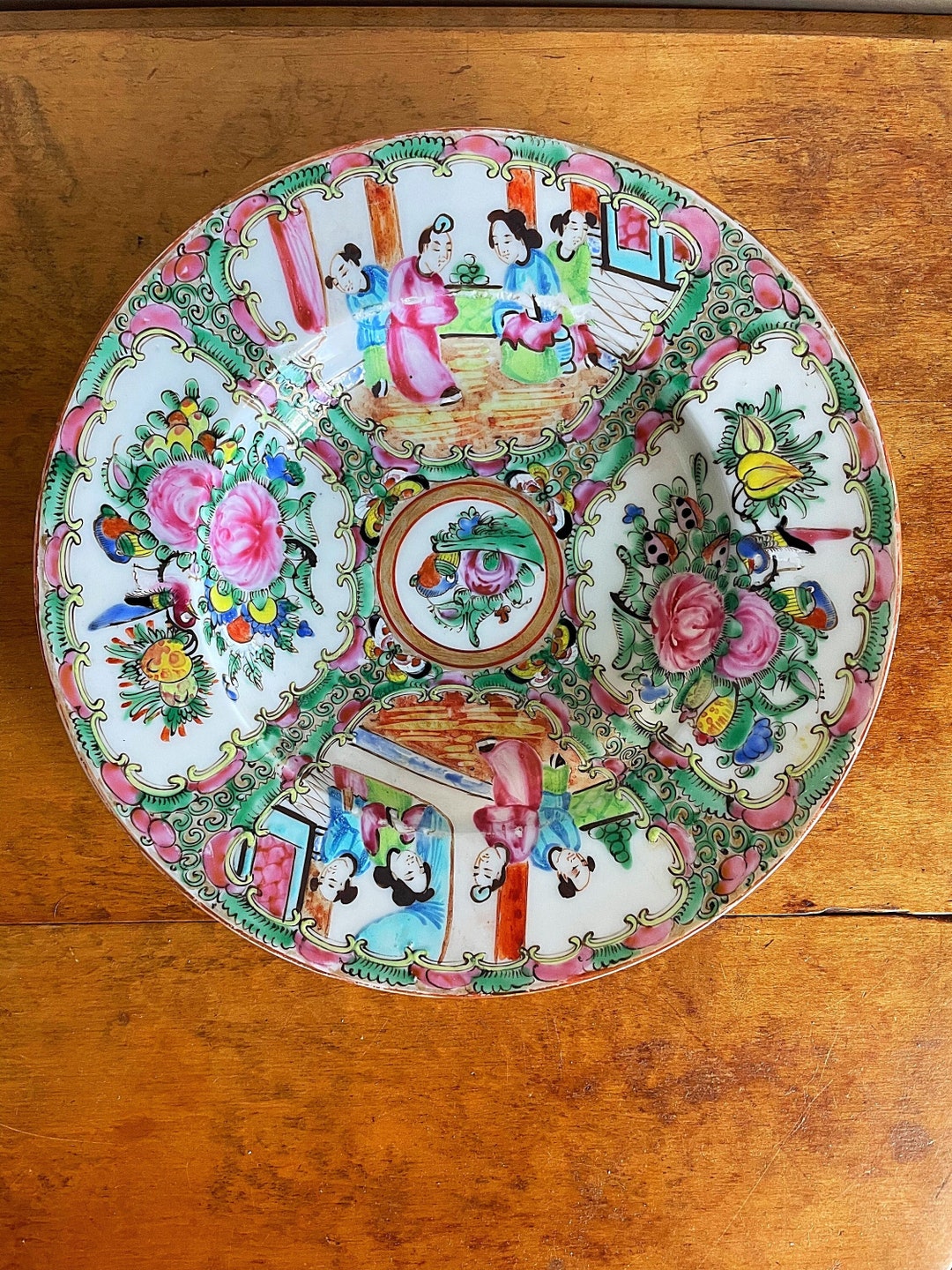 Antique Chinese Rose Medallion Plate Unsigned Hand Painted Porcelain