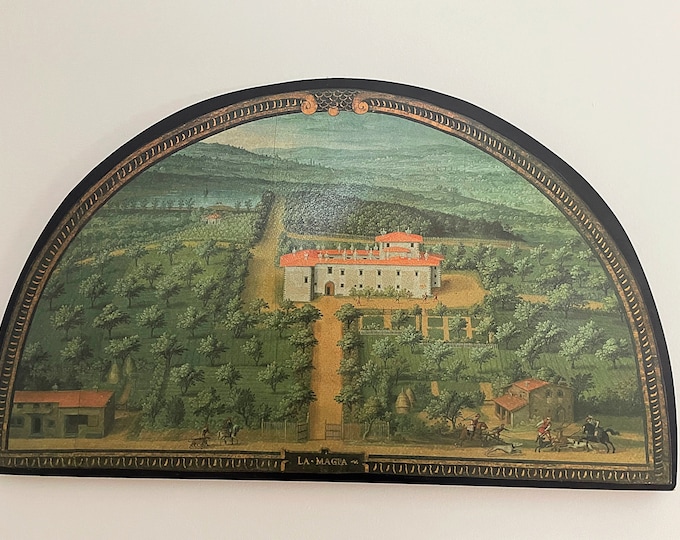 Vintage Ballard Designs Tuscan Villa Arched Wood Painting Demilune Art