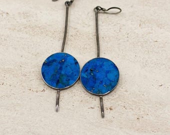 Vintage Turquoise Sterling Silver Disc Earrings – Modern Design, Stamped 925, Unique