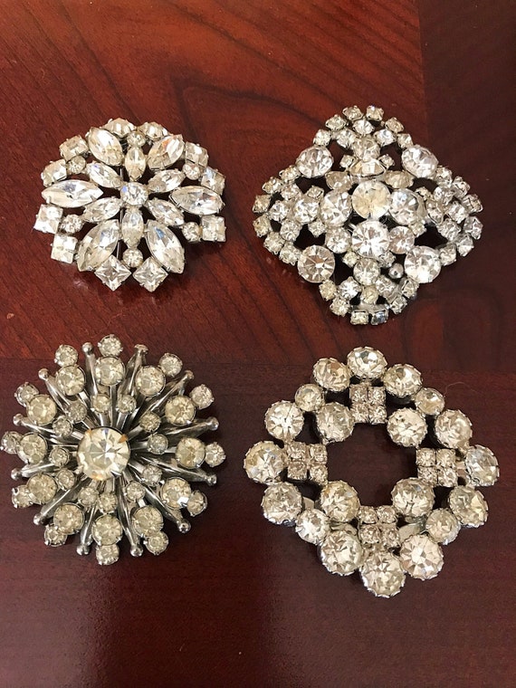 Bittersweets13 Vintage Rhinestone Pins Brooches Set of 4 Bridal Bouquet Bridal Jewelry Art Nouveau Victorian Wedding