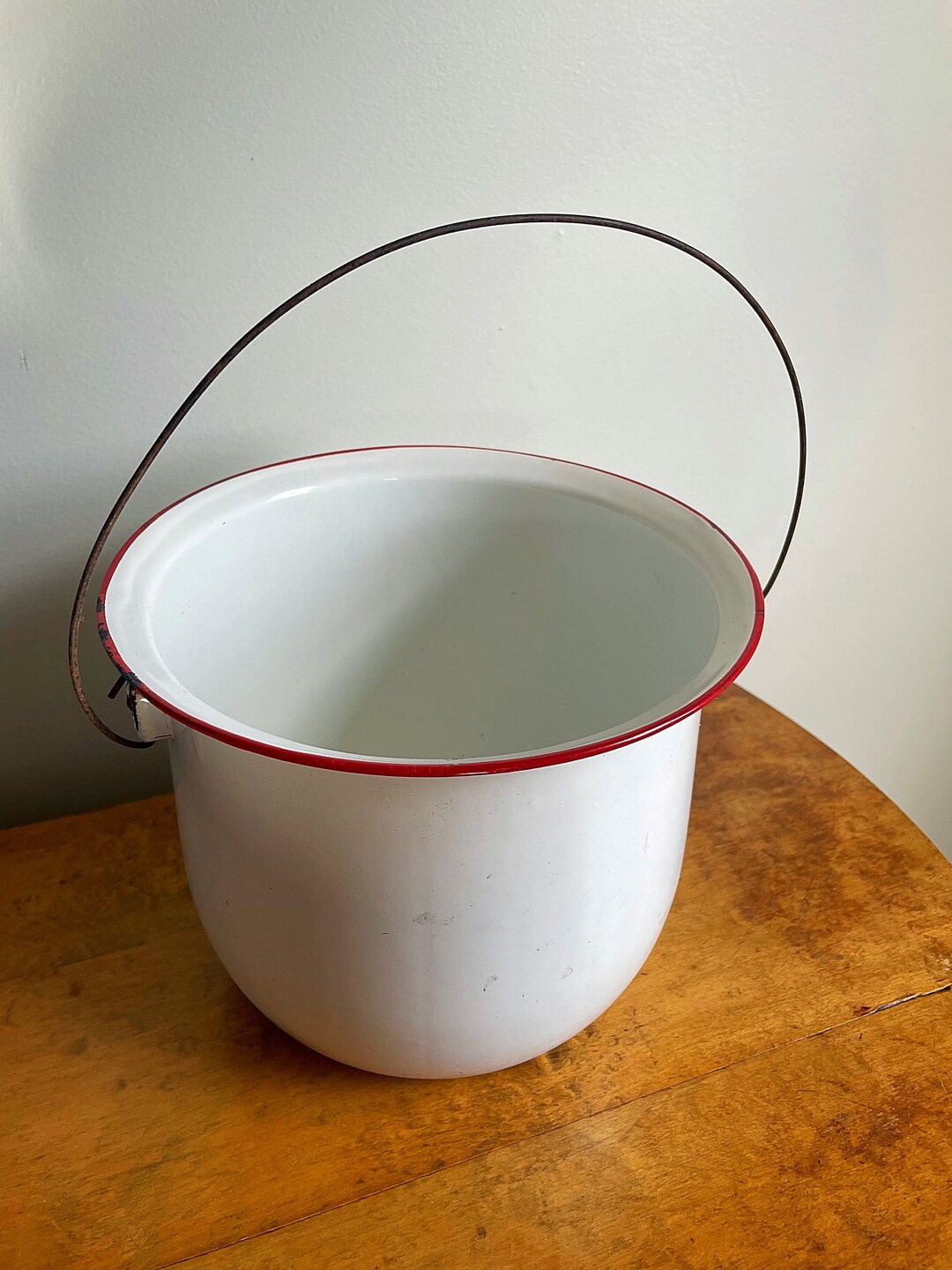 Vintage Enamelware Bucket White With Red Trim GSW Enamelware Etsy