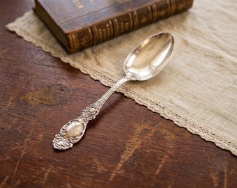 Antique R. Wallace & Sons Sterling Silver Monogrammed Serving Spoon – Ornate Floral Scroll Pattern 8”