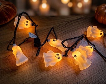 Vintage Halloween Ghost String Lights, Retro Blow Mold Style, Spooky Fall Decor