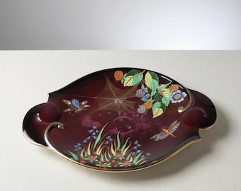 Vintage Carlton Ware Rouge Royale Candy Dish: Spider Web, Bluebells & Dragonfly