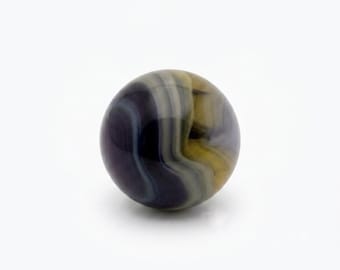 Vintage Glass Swirl Marble - Blue, Yellow & Grey Art Glass Orb