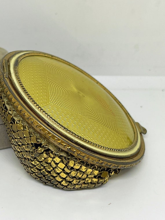 Antique Art Deco Guilloche Enamel & Gold Mesh Com… - image 1